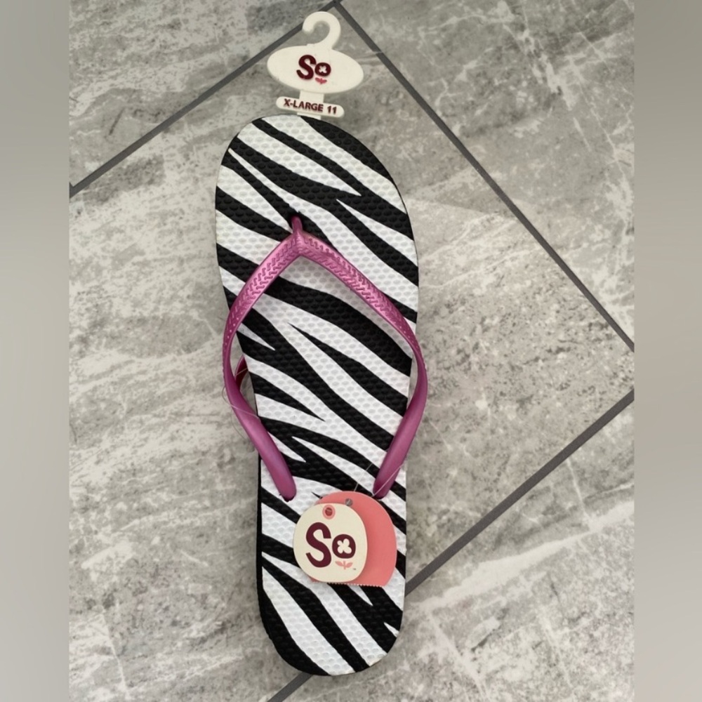 Zebra Print Flip Flops with Pink Straps